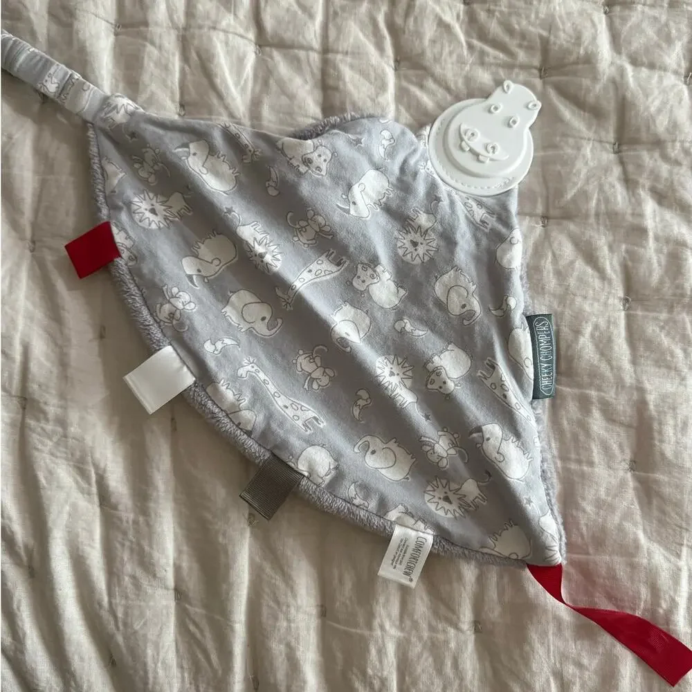 Cheeky Chompers Comfortchew Lovie Lovey Chew Toy Baby Infant Tag Blanket Gray
